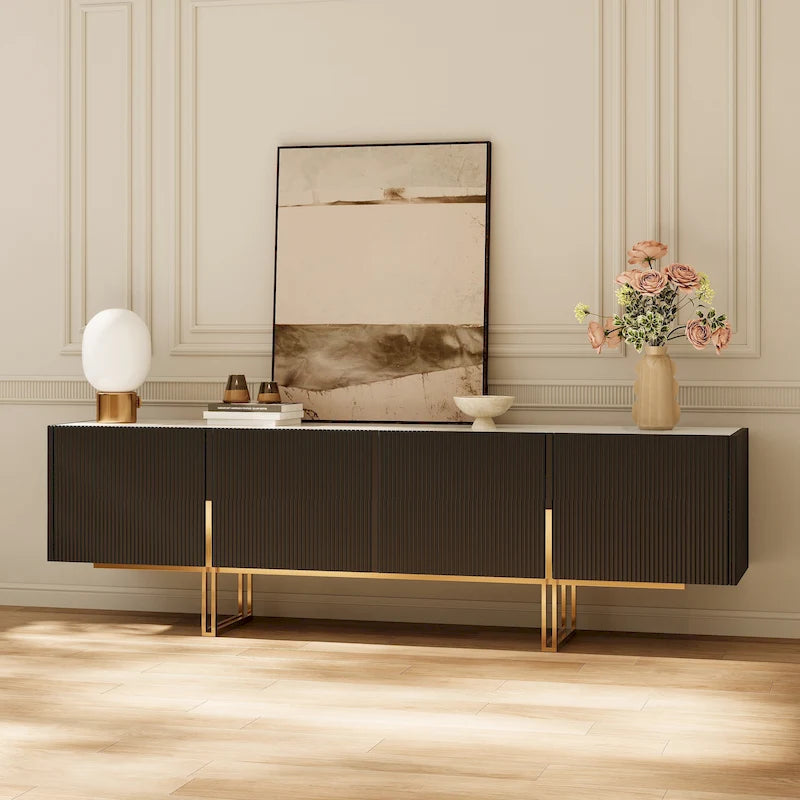 Meuble TV 78,7 pouces, meuble de divertissement avec plateau imitation marbre