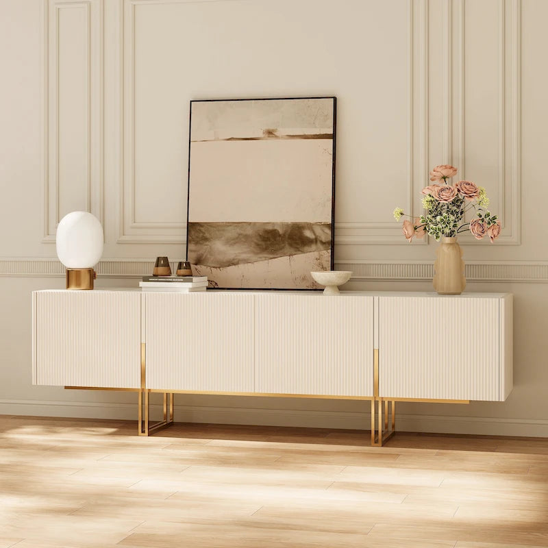 Meuble TV 78,7 pouces, meuble de divertissement avec plateau imitation marbre