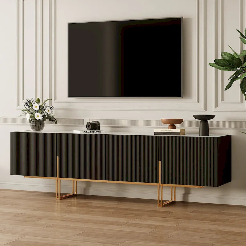 Meuble TV 78,7 pouces, meuble de divertissement avec plateau imitation marbre