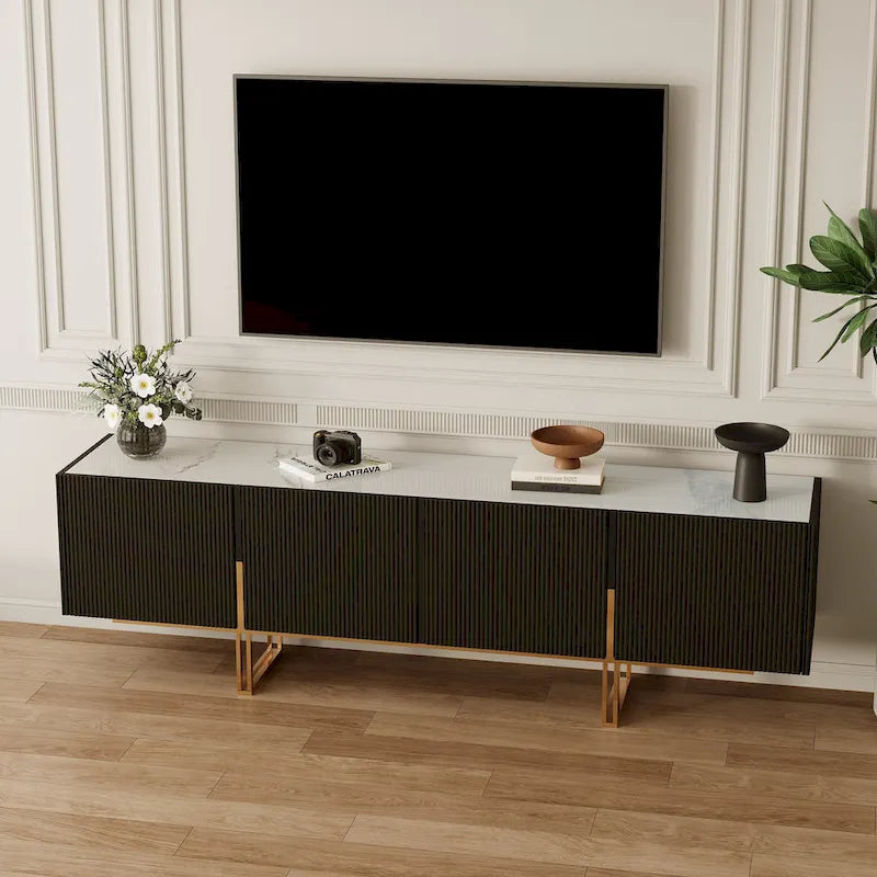 Meuble TV 78,7 pouces, meuble de divertissement avec plateau imitation marbre