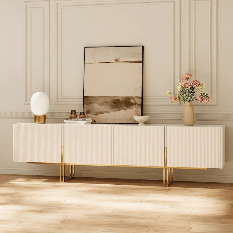 Meuble TV 78,7 pouces, meuble de divertissement avec plateau imitation marbre