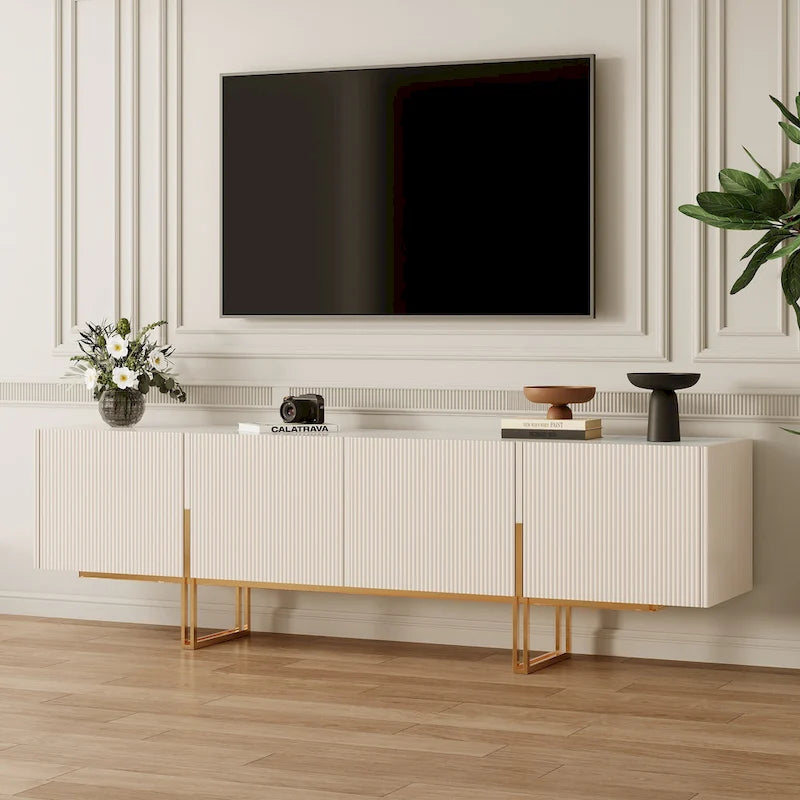 Meuble TV 78,7 pouces, meuble de divertissement avec plateau imitation marbre