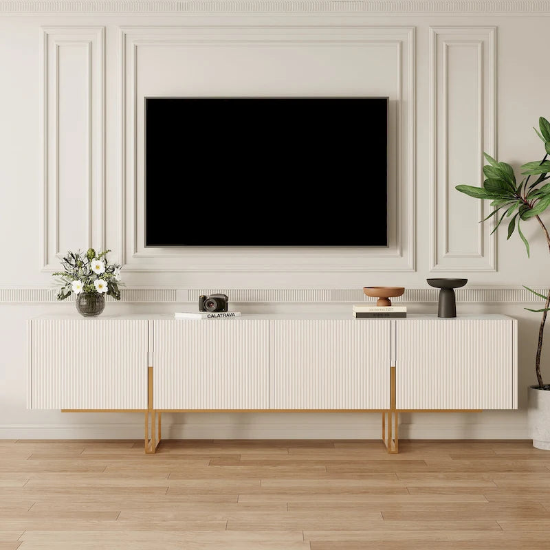 Meuble TV 78,7 pouces, meuble de divertissement avec plateau imitation marbre