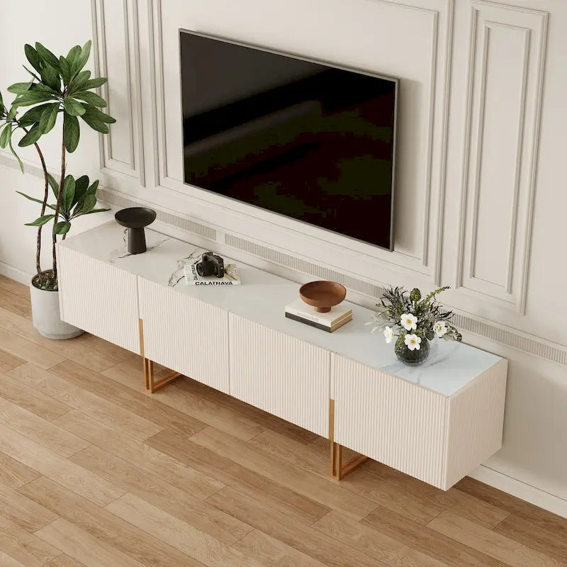 Meuble TV 78,7 pouces, meuble de divertissement avec plateau imitation marbre