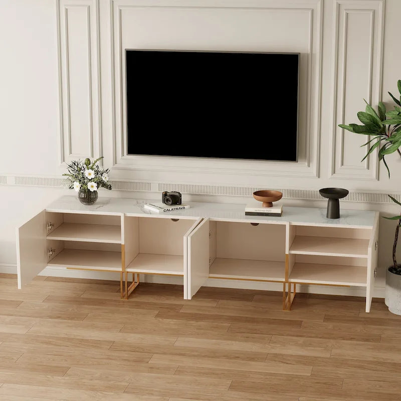 Meuble TV 78,7 pouces, meuble de divertissement avec plateau imitation marbre