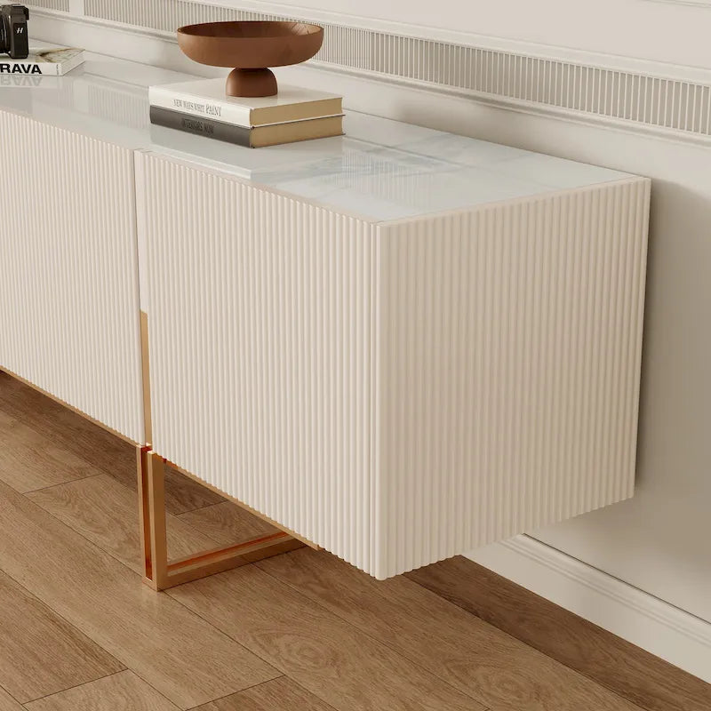 Meuble TV 78,7 pouces, meuble de divertissement avec plateau imitation marbre