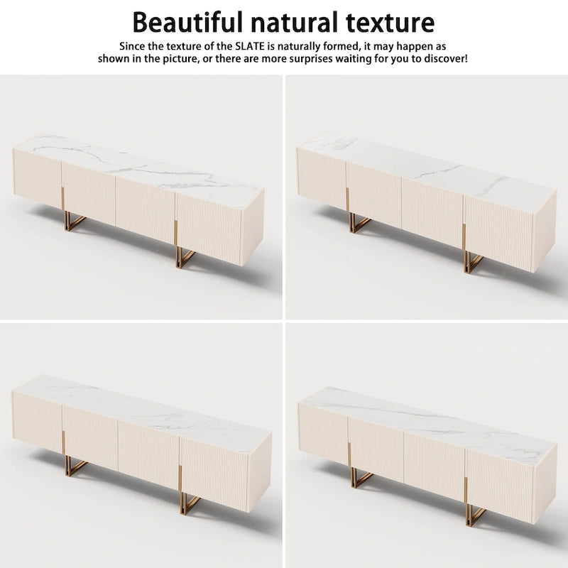 Meuble TV 78,7 pouces, meuble de divertissement avec plateau imitation marbre