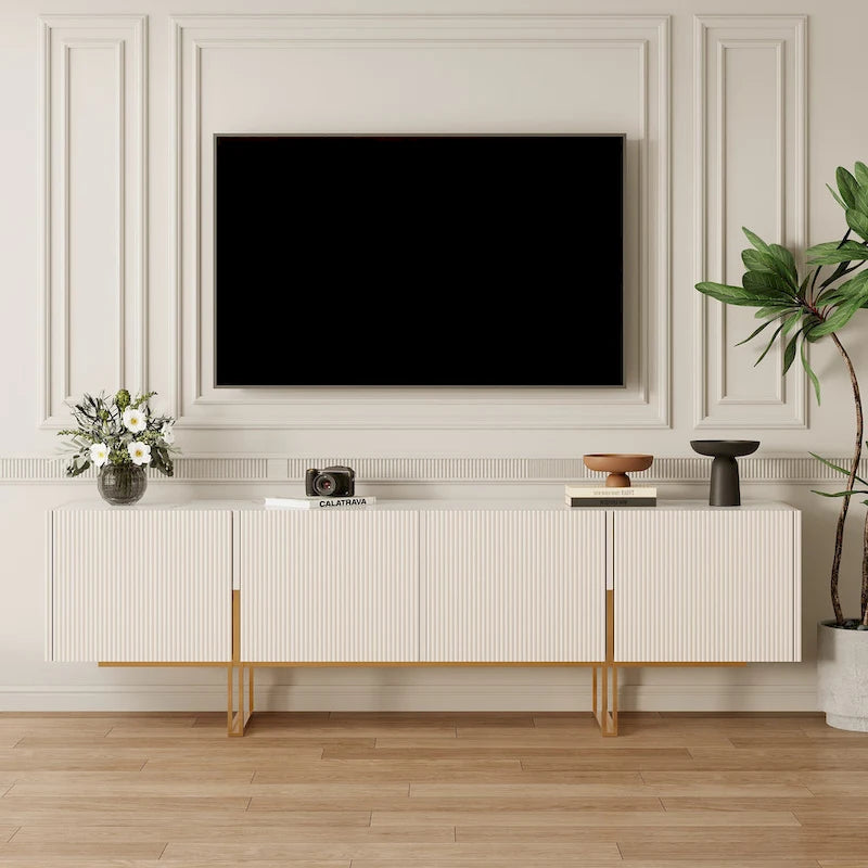 Meuble TV 78,7 pouces, meuble de divertissement avec plateau imitation marbre