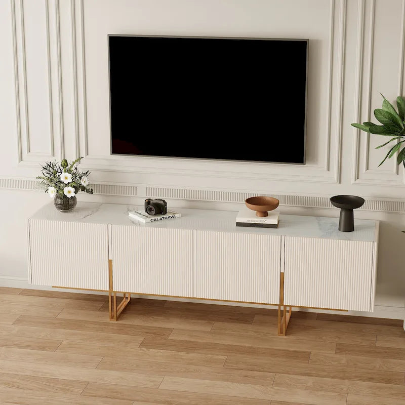 Meuble TV 78,7 pouces, meuble de divertissement avec plateau imitation marbre