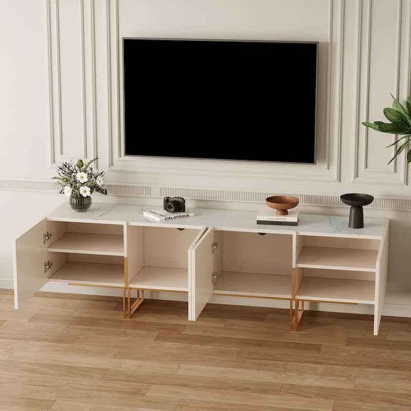 Meuble TV 78,7 pouces, meuble de divertissement avec plateau imitation marbre