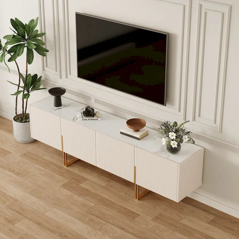 Meuble TV 78,7 pouces, meuble de divertissement avec plateau imitation marbre
