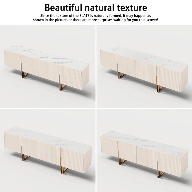 Meuble TV 78,7 pouces, meuble de divertissement avec plateau imitation marbre
