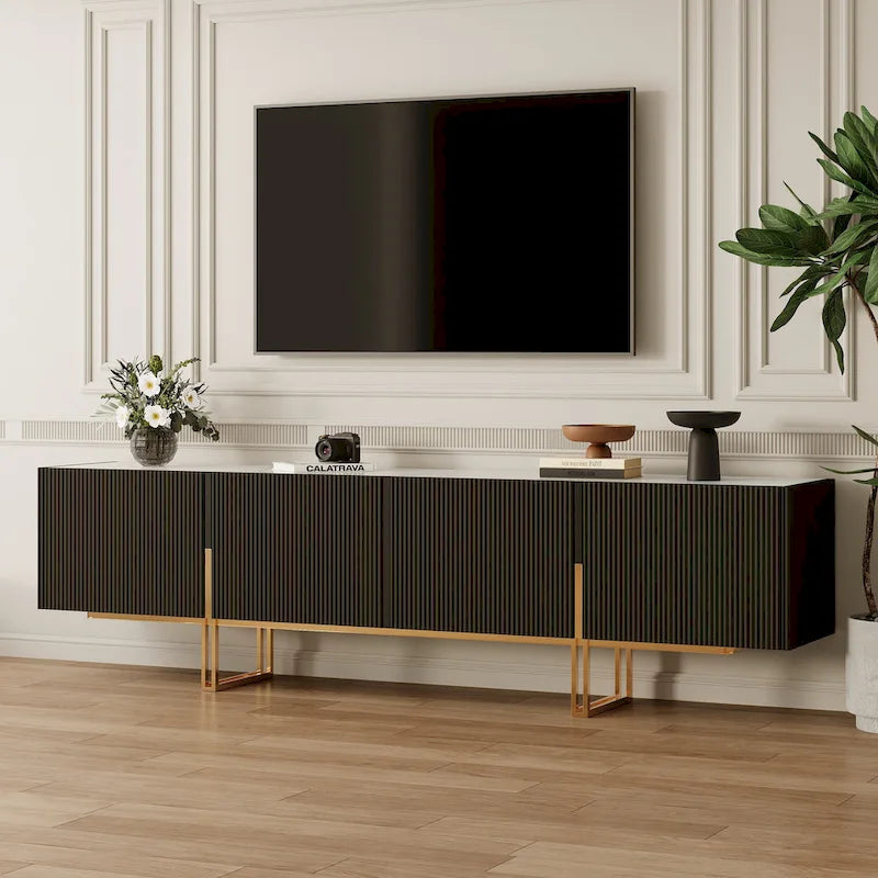 Meuble TV 78,7 pouces, meuble de divertissement avec plateau imitation marbre