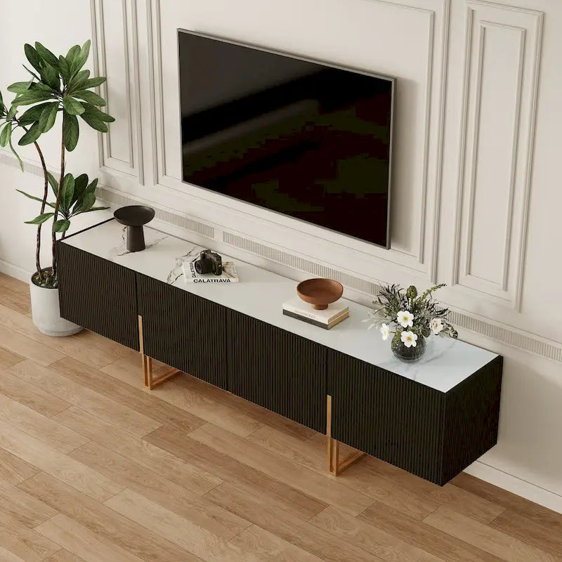 Meuble TV 78,7 pouces, meuble de divertissement avec plateau imitation marbre