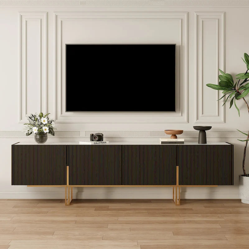 Meuble TV 78,7 pouces, meuble de divertissement avec plateau imitation marbre