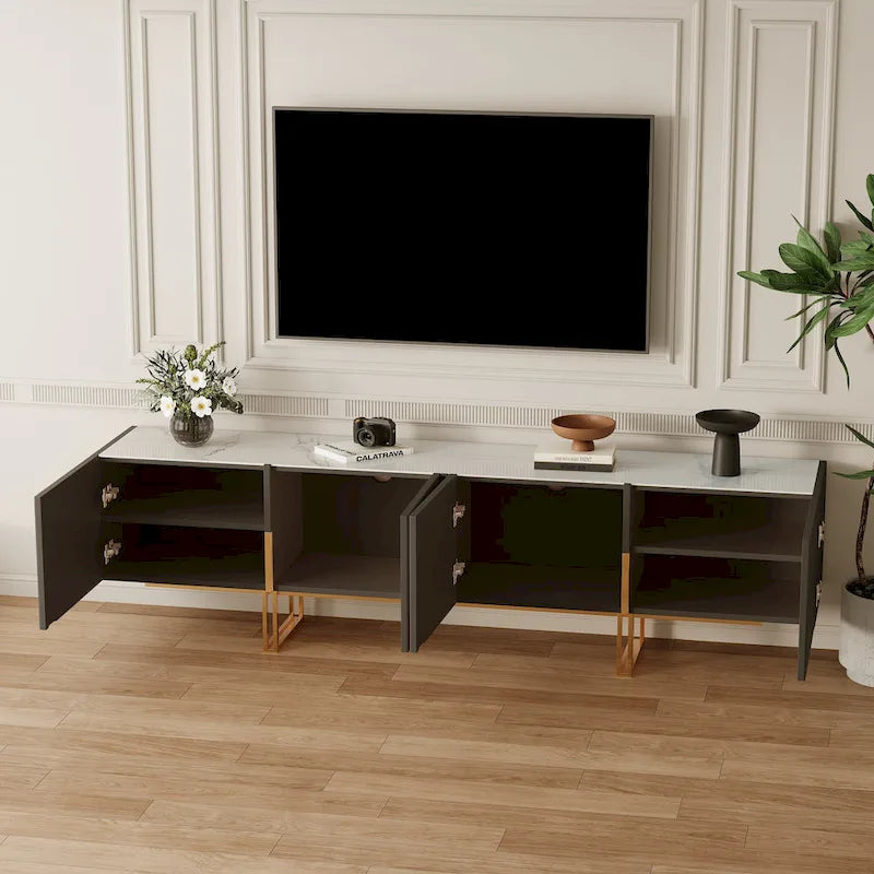 Meuble TV 78,7 pouces, meuble de divertissement avec plateau imitation marbre
