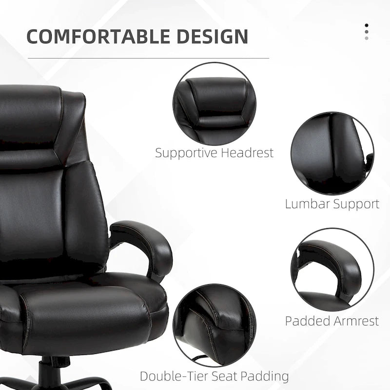 Fauteuil de bureau exécutif avec siège large, chaise de bureau d'ordinateur à dossier haut, hauteur réglable et roulettes pivotantes