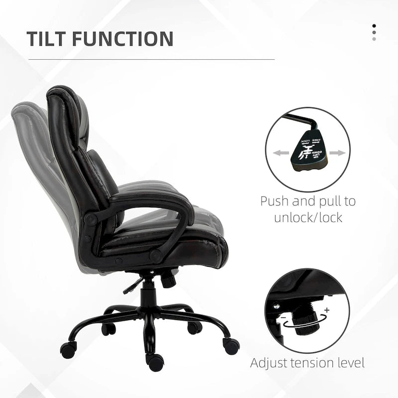 Fauteuil de bureau exécutif avec siège large, chaise de bureau d'ordinateur à dossier haut, hauteur réglable et roulettes pivotantes