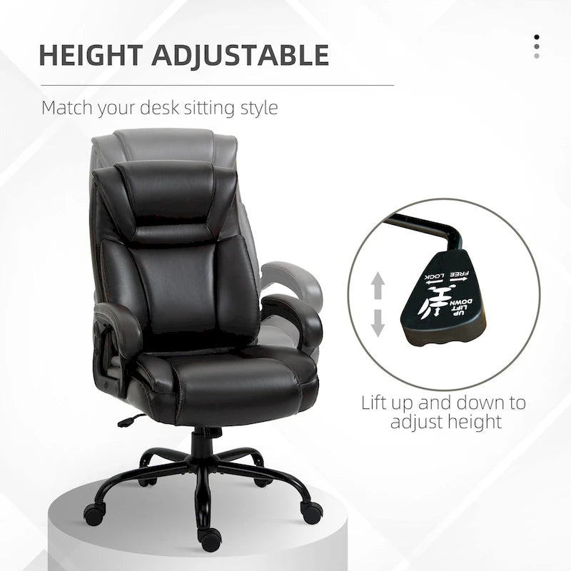 Fauteuil de bureau exécutif avec siège large, chaise de bureau d'ordinateur à dossier haut, hauteur réglable et roulettes pivotantes