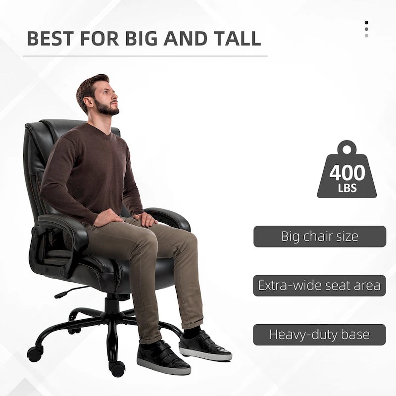 Fauteuil de bureau exécutif avec siège large, chaise de bureau d'ordinateur à dossier haut, hauteur réglable et roulettes pivotantes
