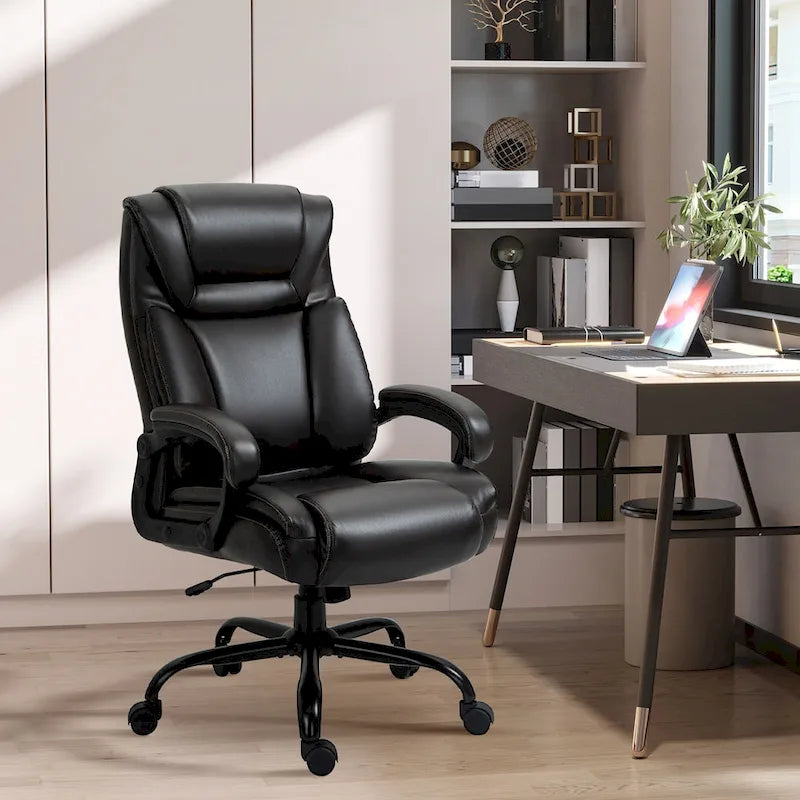 Fauteuil de bureau exécutif avec siège large, chaise de bureau d'ordinateur à dossier haut, hauteur réglable et roulettes pivotantes