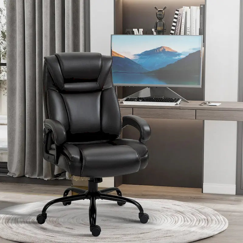 Fauteuil de bureau exécutif avec siège large, chaise de bureau d'ordinateur à dossier haut, hauteur réglable et roulettes pivotantes