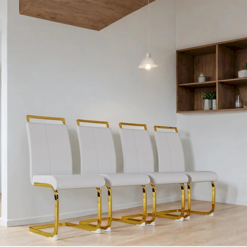 Chaise de salle à manger capitonnée à dossier haut en similicuir avec pieds en métal (Lot de 4)