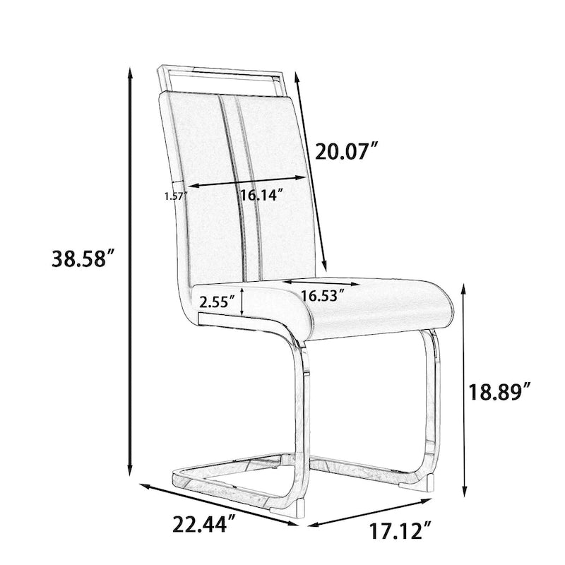 Chaise de salle à manger capitonnée à dossier haut en similicuir avec pieds en métal (Lot de 4)