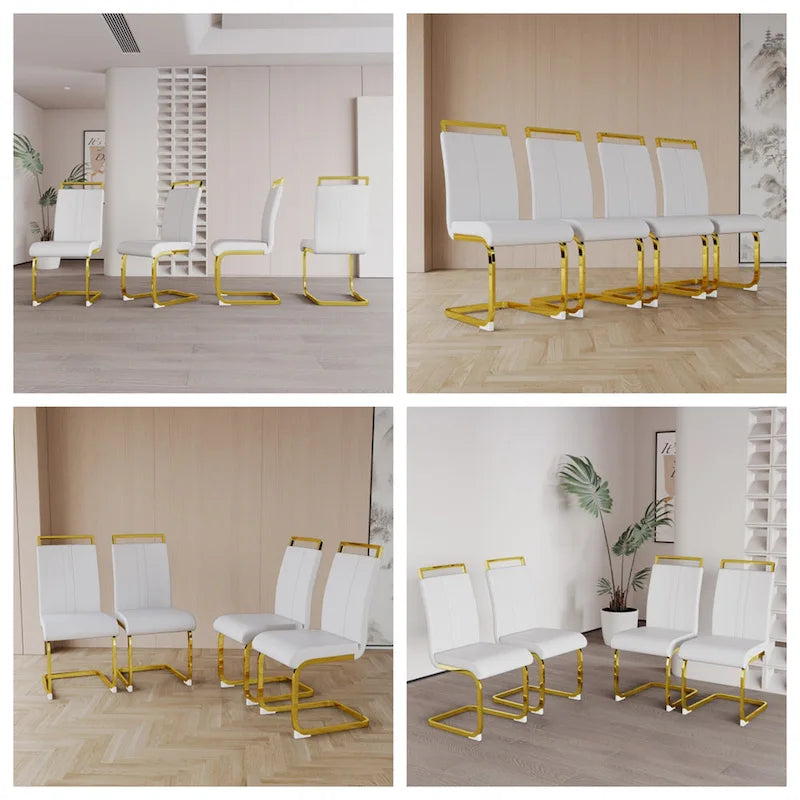 Chaise de salle à manger capitonnée à dossier haut en similicuir avec pieds en métal (Lot de 4)