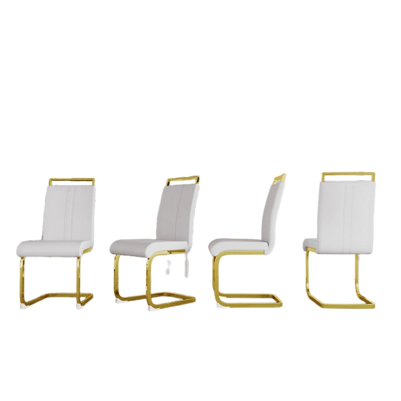 Chaise de salle à manger capitonnée à dossier haut en similicuir avec pieds en métal (Lot de 4)