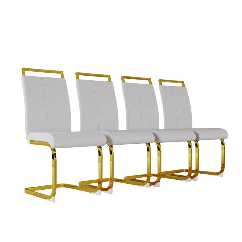 Chaise de salle à manger capitonnée à dossier haut en similicuir avec pieds en métal (Lot de 4)