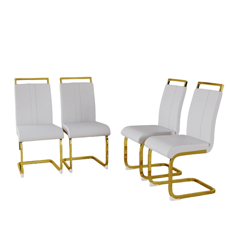 Chaise de salle à manger capitonnée à dossier haut en similicuir avec pieds en métal (Lot de 4)