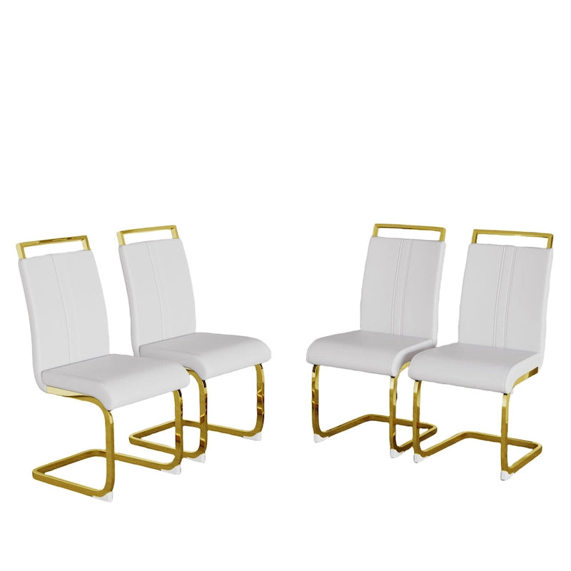 Chaise de salle à manger capitonnée à dossier haut en similicuir avec pieds en métal (Lot de 4)