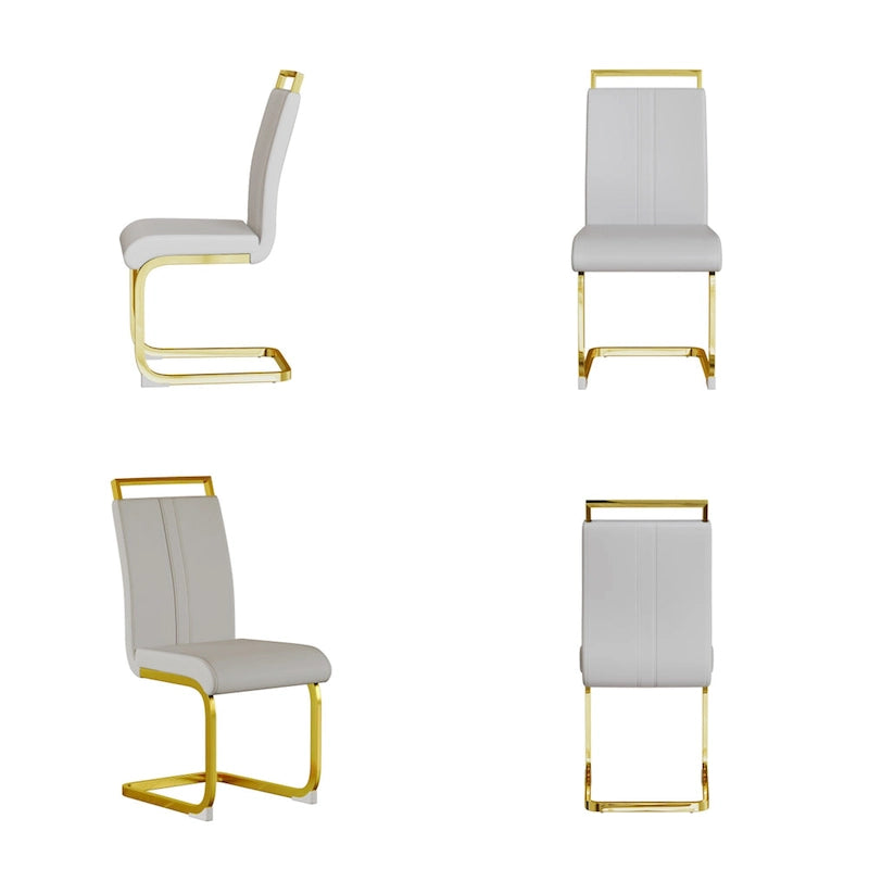 Chaise de salle à manger capitonnée à dossier haut en similicuir avec pieds en métal (Lot de 4)