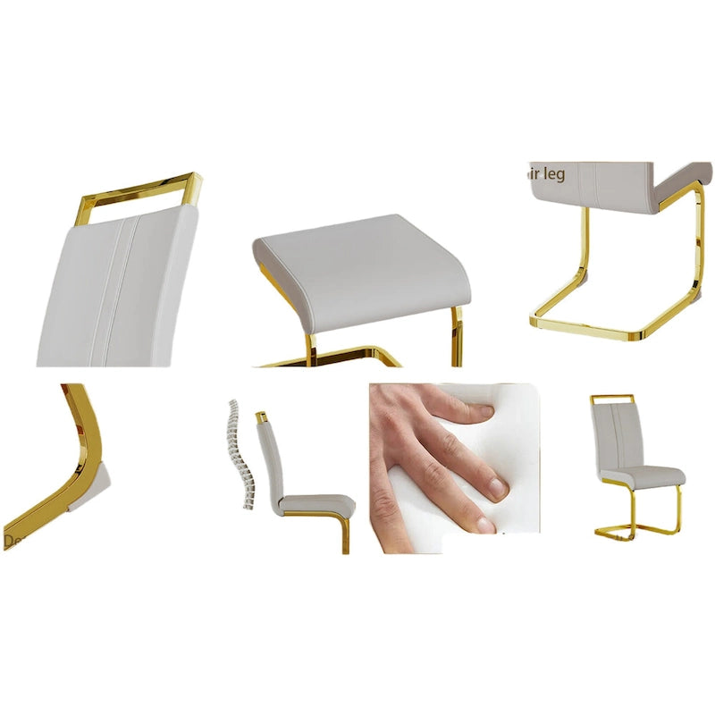 Chaise de salle à manger capitonnée à dossier haut en similicuir avec pieds en métal (Lot de 4)