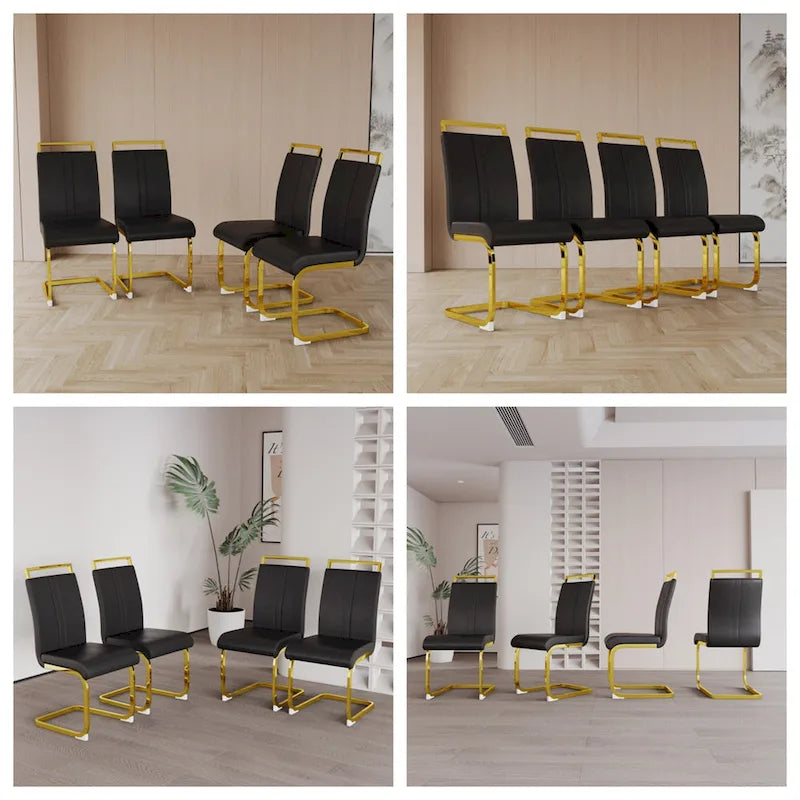 Chaise de salle à manger capitonnée à dossier haut en similicuir avec pieds en métal (Lot de 4)