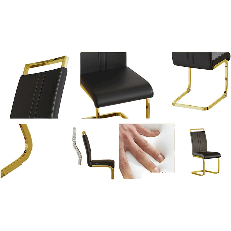 Chaise de salle à manger capitonnée à dossier haut en similicuir avec pieds en métal (Lot de 4)
