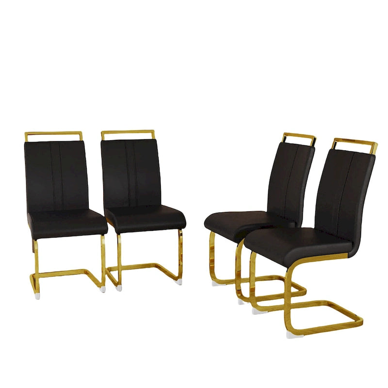 Chaise de salle à manger capitonnée à dossier haut en similicuir avec pieds en métal (Lot de 4)