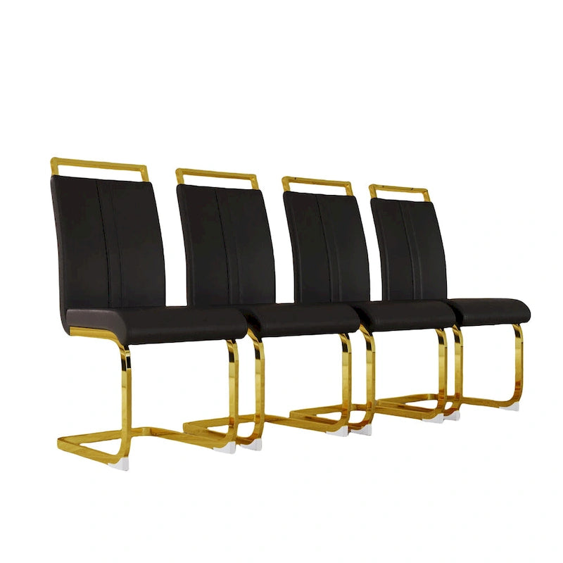 Chaise de salle à manger capitonnée à dossier haut en similicuir avec pieds en métal (Lot de 4)