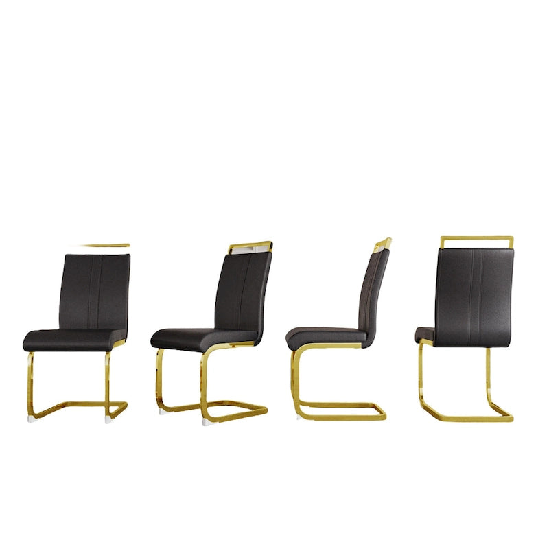Chaise de salle à manger capitonnée à dossier haut en similicuir avec pieds en métal (Lot de 4)