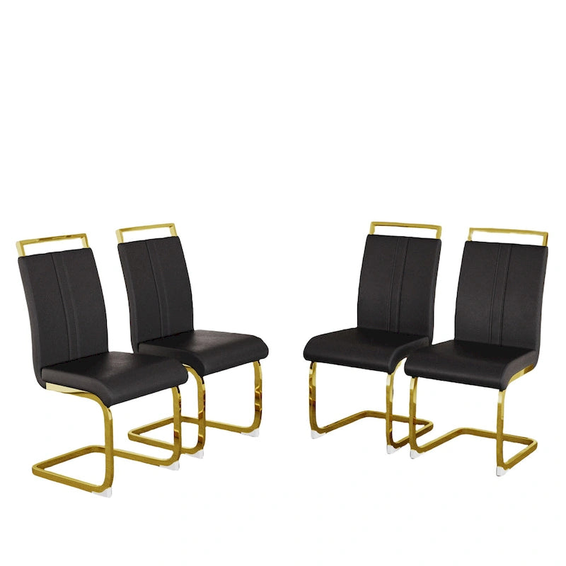 Chaise de salle à manger capitonnée à dossier haut en similicuir avec pieds en métal (Lot de 4)