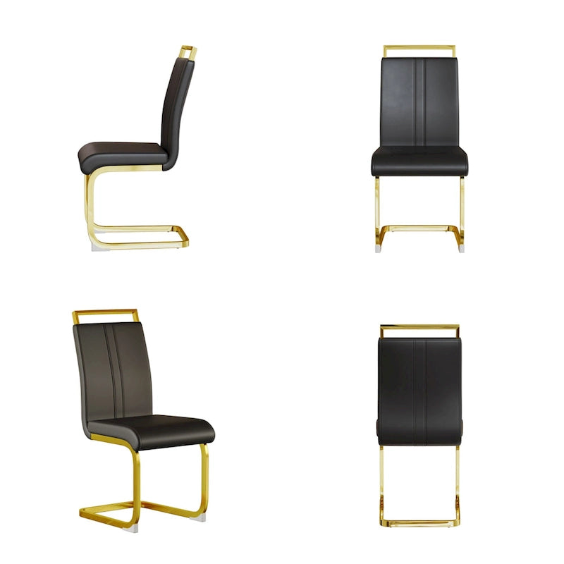 Chaise de salle à manger capitonnée à dossier haut en similicuir avec pieds en métal (Lot de 4)