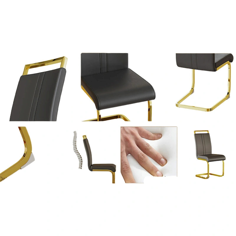 Chaise de salle à manger capitonnée à dossier haut en similicuir avec pieds en métal (Lot de 4)