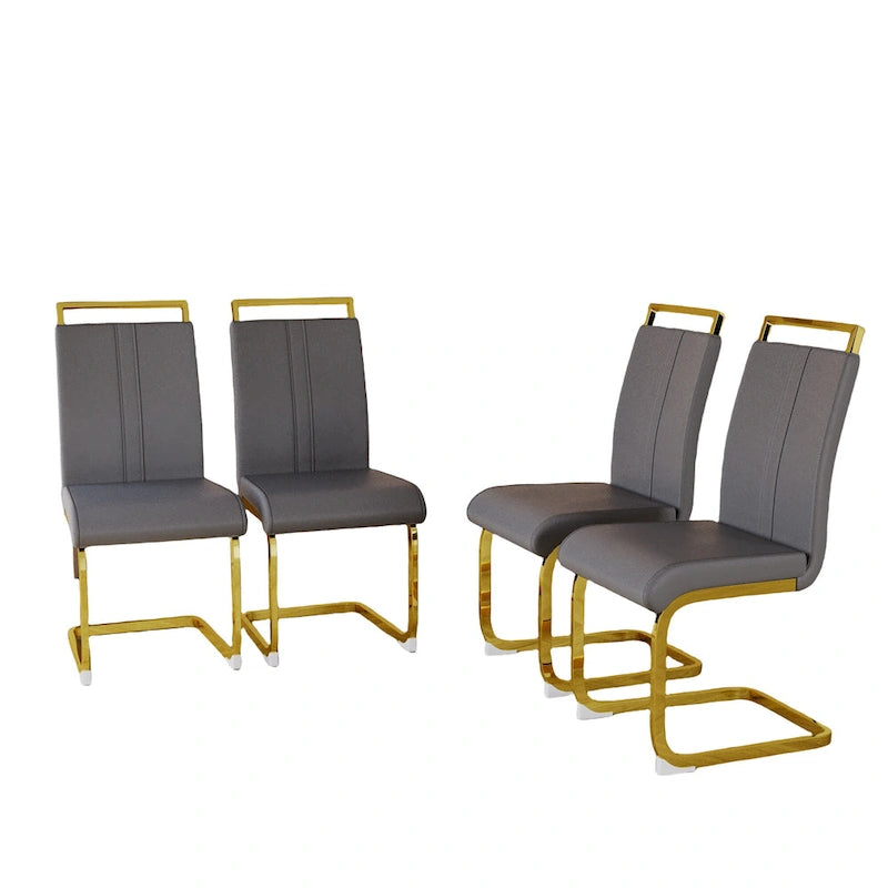 Chaise de salle à manger capitonnée à dossier haut en similicuir avec pieds en métal (Lot de 4)