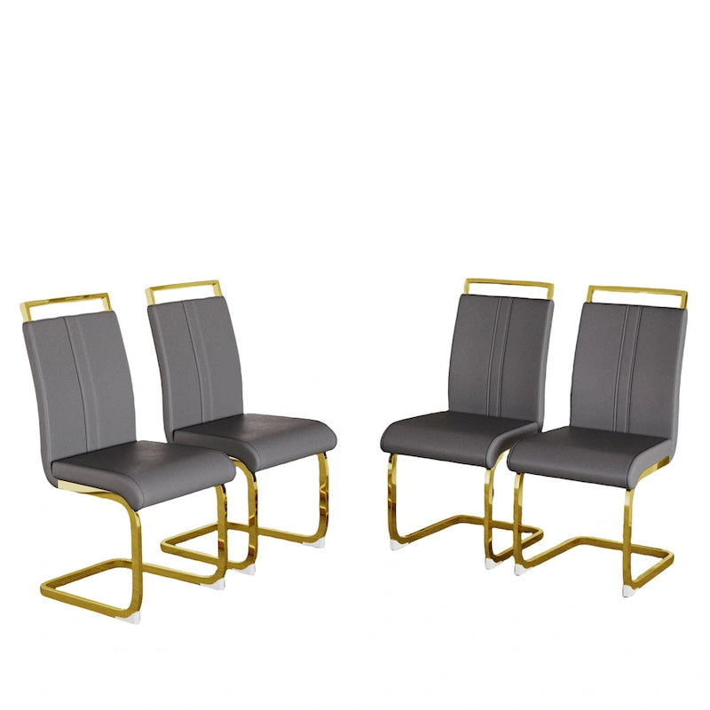 Chaise de salle à manger capitonnée à dossier haut en similicuir avec pieds en métal (Lot de 4)