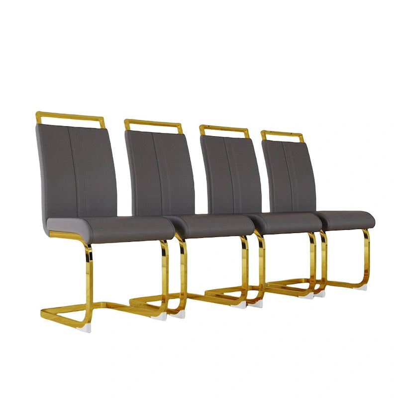 Chaise de salle à manger capitonnée à dossier haut en similicuir avec pieds en métal (Lot de 4)