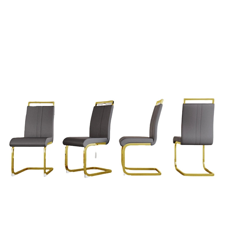 Chaise de salle à manger capitonnée à dossier haut en similicuir avec pieds en métal (Lot de 4)