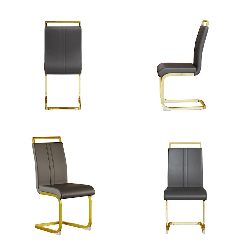 Chaise de salle à manger capitonnée à dossier haut en similicuir avec pieds en métal (Lot de 4)