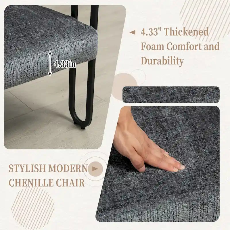 Canapé deux places moderne en tissu chenille avec accoudoirs et pieds en métal pour salon
