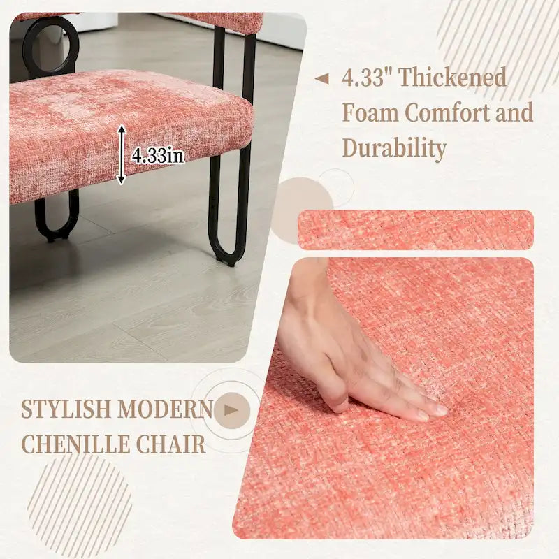 Canapé deux places moderne en tissu chenille avec accoudoirs et pieds en métal pour salon